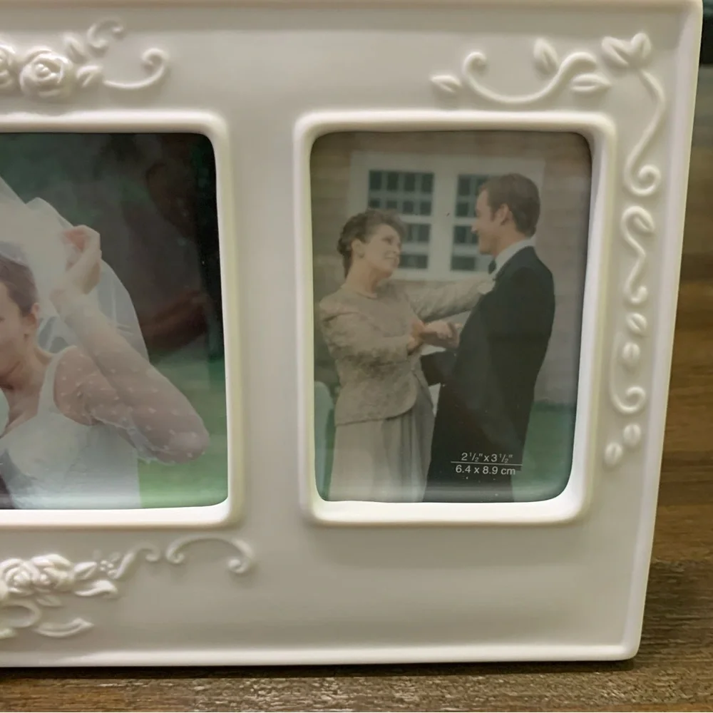 Russ “White Lace and Promises” white roses porcelain photo frame wedding gift